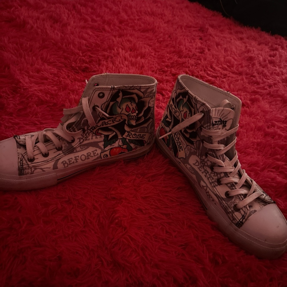 Ed Hardy Skull and Rose High-Tops - Black and White